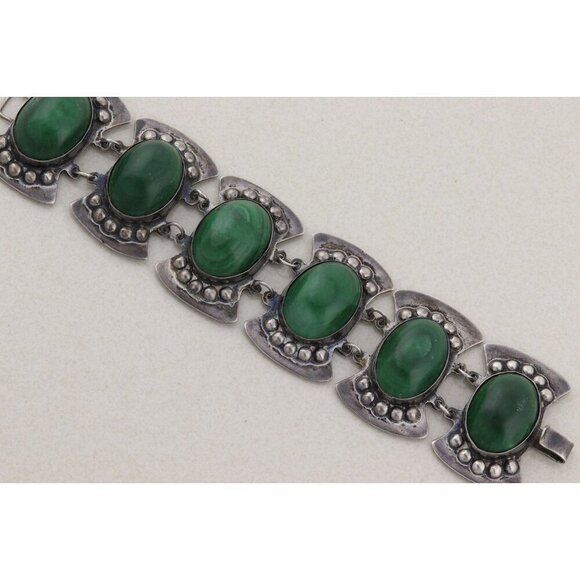 Unbranded Jewelry - Sterling Silver Large Malachite Link Bracelet Vintage Mexico 6 3/4" inch